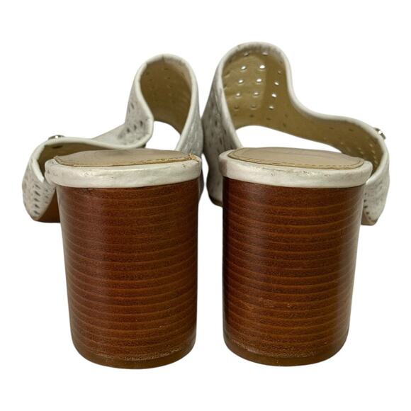Cole Haan Woven Block Heel Mulkes Womens 8 B White Leather Peep Toe Sandals - Picture 6 of 8